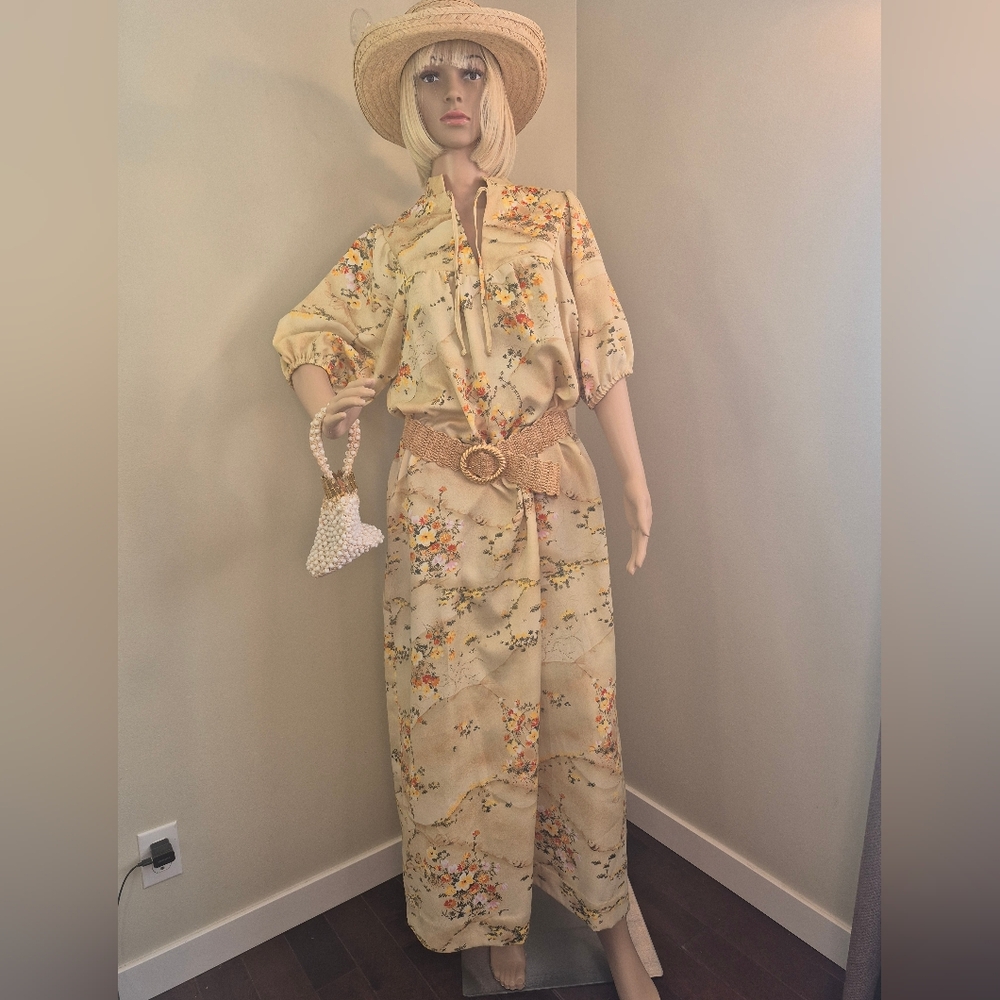 Vintage Hawaii Nei Muu Muu Maxi Dress Tropical Floral 70's Retro Housedress